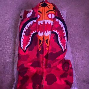 Bape tiger shark red Camo double hoodie
